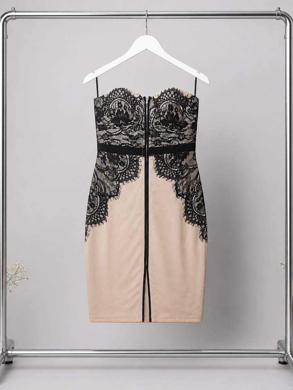 Windsor Strapless Bodycon Blush and Black Lace Sheath Dress - Picture 2 of 11